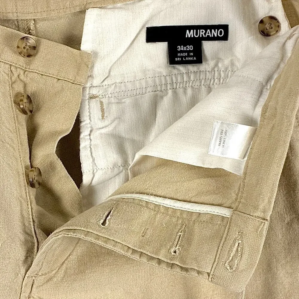 Murano Pants Mens 34x30 Beige Linen Button Fly Preppy Hamptons Summer Beach
